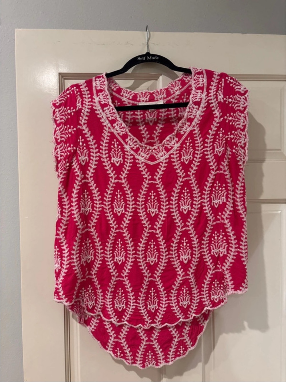 Solitaire Hot Pink Embroidered V-Neck Tunic Top